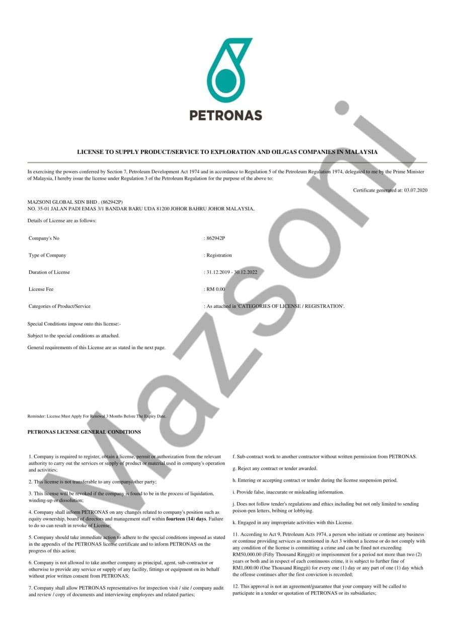 License to Supply - PETRONAS