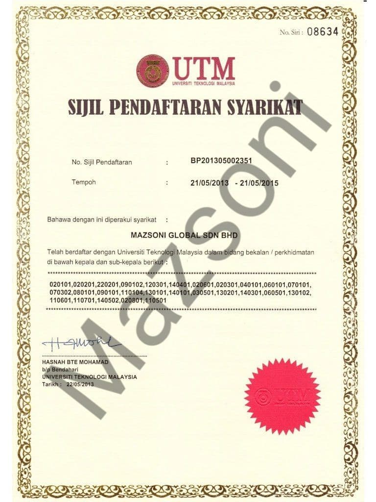 Sijil Pendaftaran Syarikat - Universiti Teknologi Malaysia